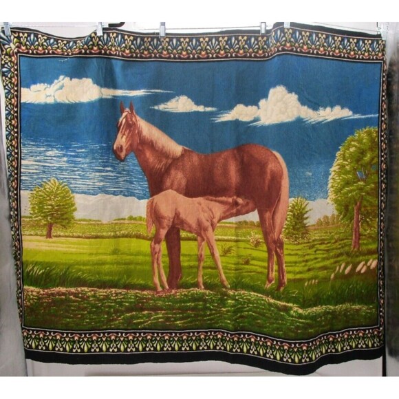 Vintage horse and colt 100% cotton VELVET wall hanging cottage core 50"x 40" - Picture 1 of 4